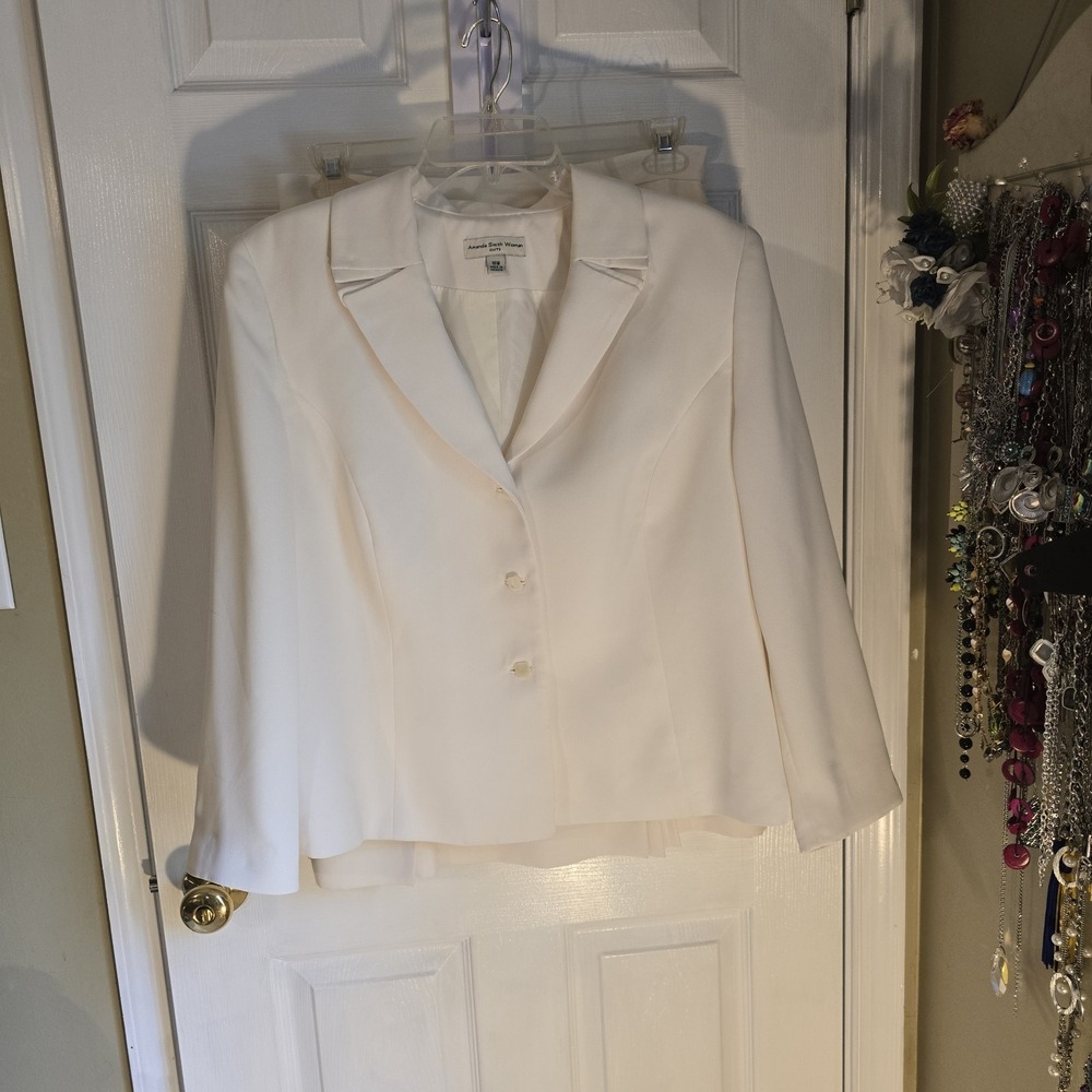 Amanda Smith Woman 3 Piece Skirt Suit Set 16W White Blazer Shell Midi Skirt